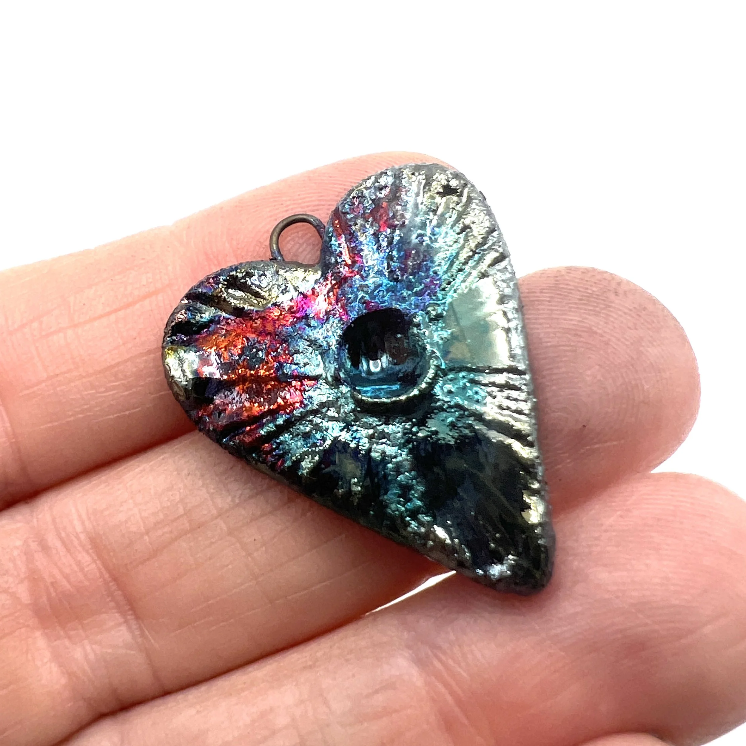 Raku Heart Pendant Ceramic Jewelry Supply Handmade by MAKUstudio